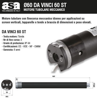 Motore per tende da sole Asa Da Vinci 60 ST 120/12